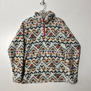 Eddie Bauer Quarter Zip Aztec Print Fleece White Sweater Women's Size Large
